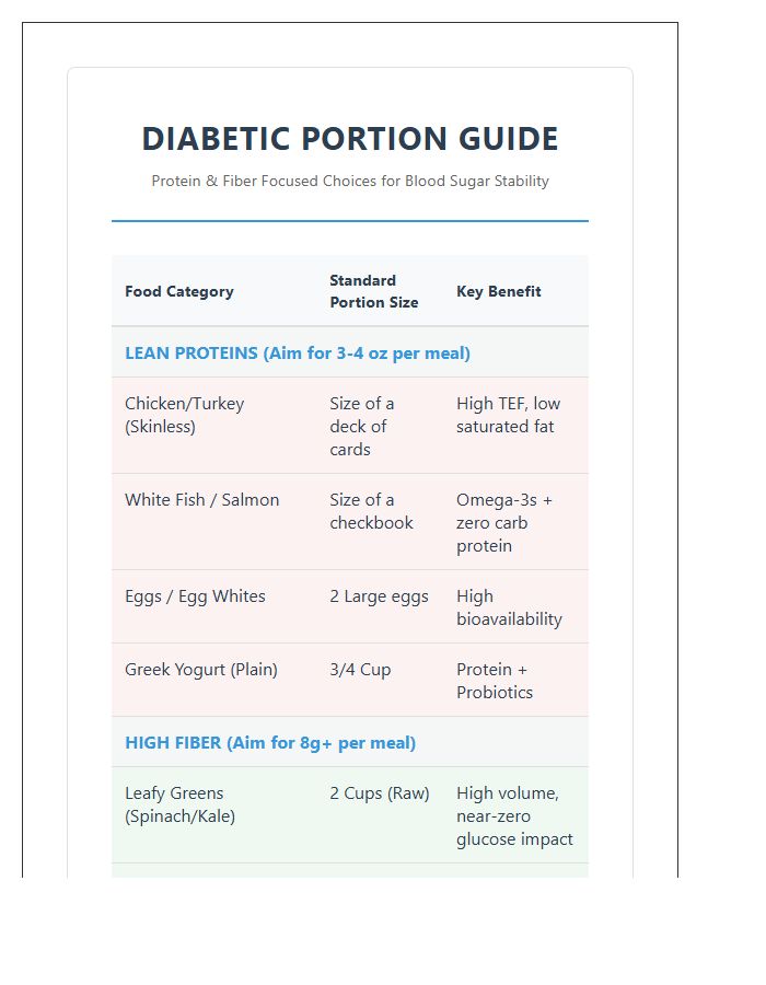 Printable Diabetic Protein And Fiber Portion Chart