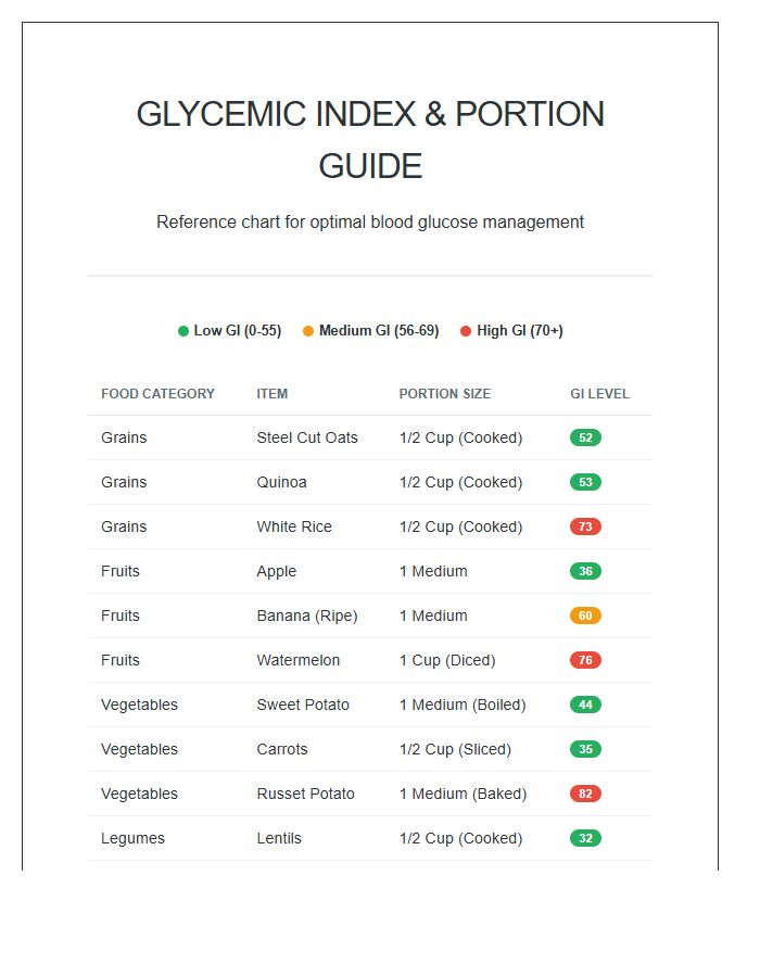 Printable Glycemic Index Portion Size Chart