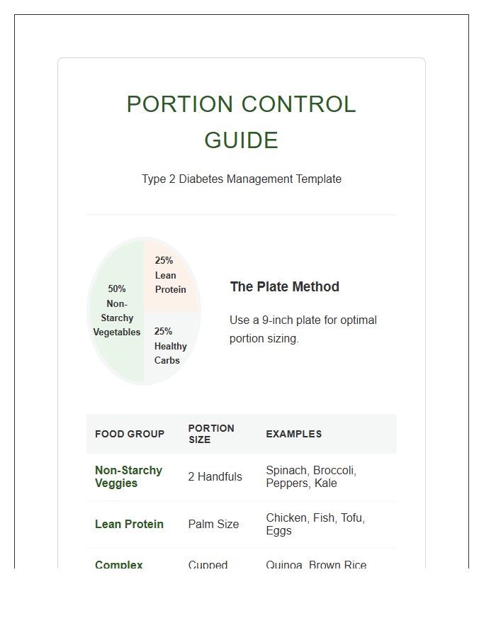 Type Two Diabetes Portion Control Printable Chart