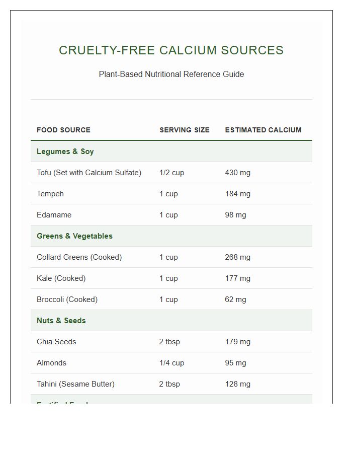 Cruelty Free Calcium Sources Printable Reference Chart