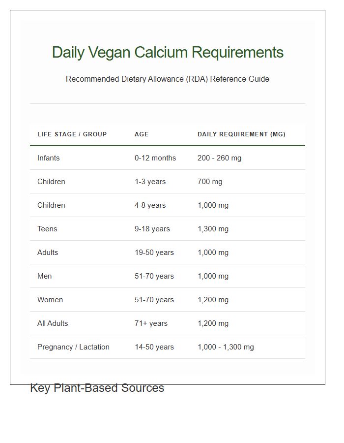 Daily Vegan Calcium Requirements Printable Guide Chart