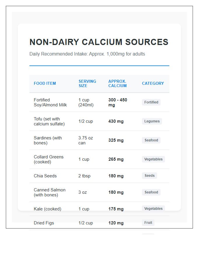 Non Dairy Calcium Sources Printable Information Chart