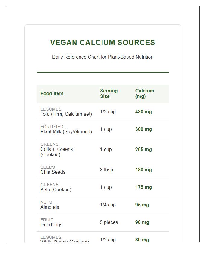 Nutritious Vegan Calcium Sources Printable Reference Chart