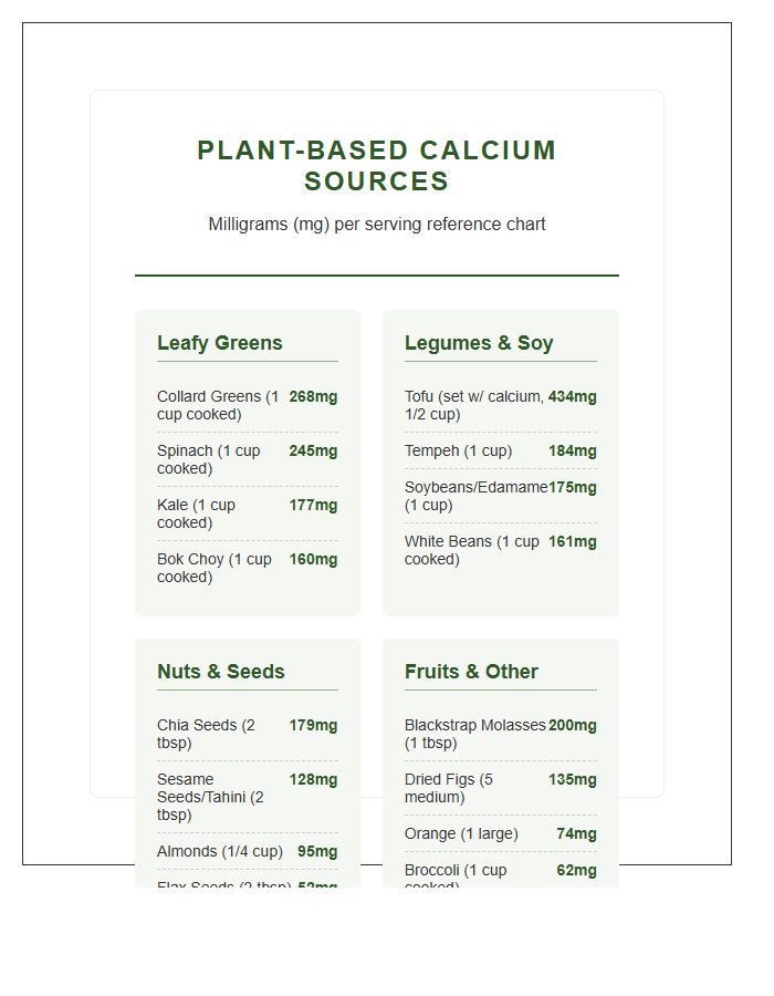 Plant Based Calcium Sources Printable Infographic Chart