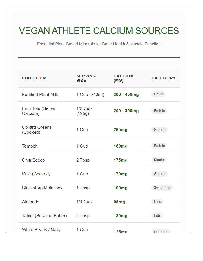 Vegan Athlete Calcium Sources Printable Reference Chart