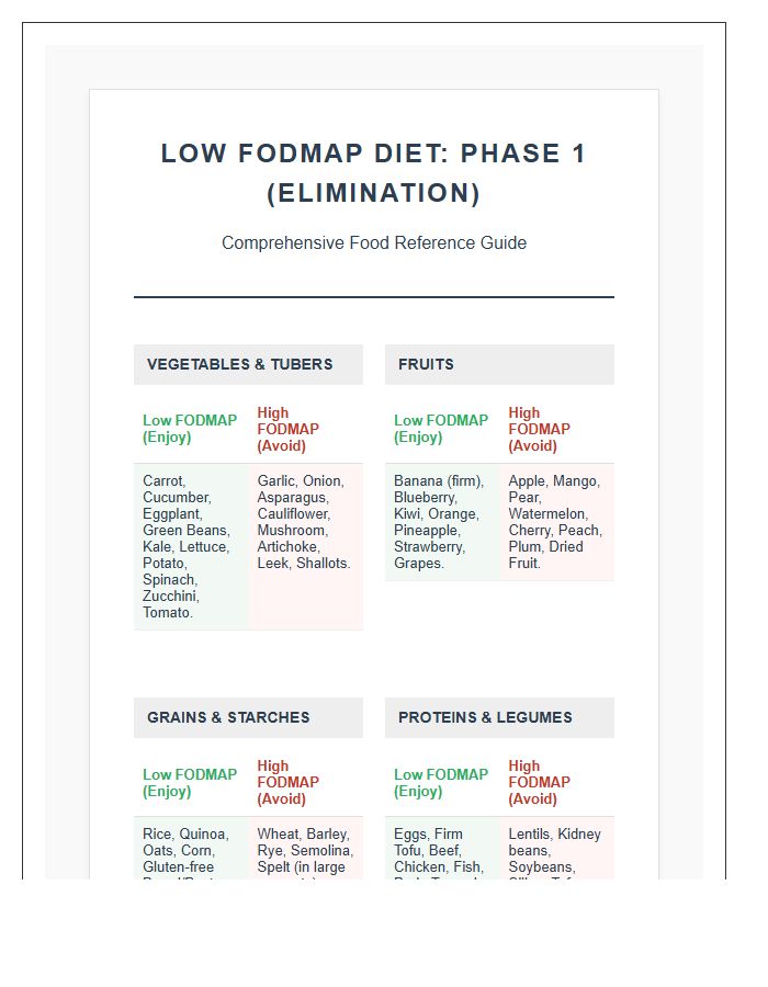 Printable Comprehensive Low Fodmap Diet Phase One Chart