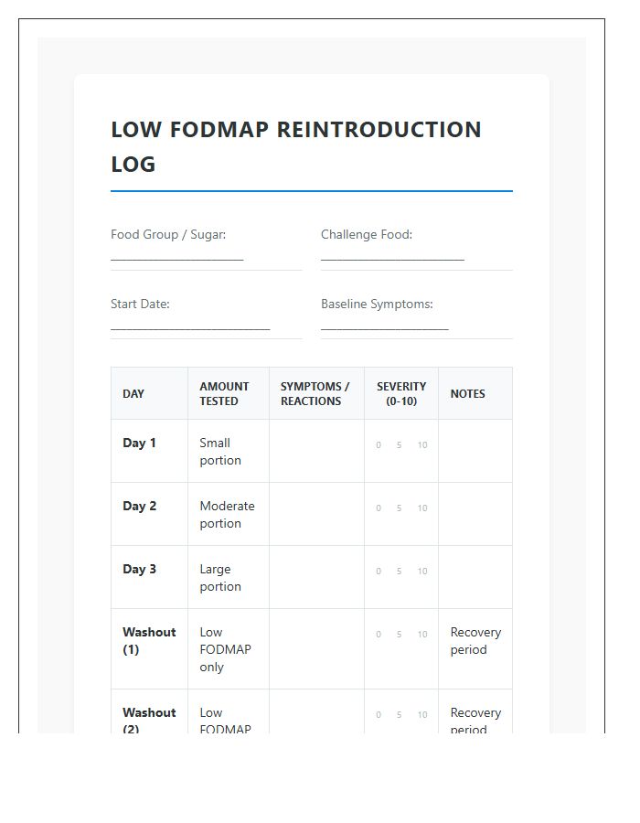 Printable Low Fodmap Diet Reintroduction Phase Log Chart