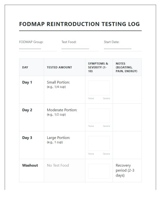 Printable Low Fodmap Phase Two Testing Chart