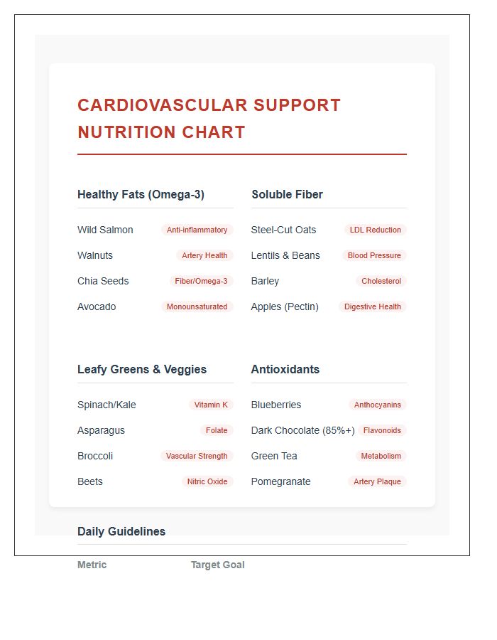Cardiovascular Support Diet Nutrition Printable Chart