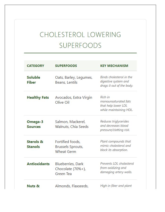 Cholesterol Lowering Superfoods Printable Chart