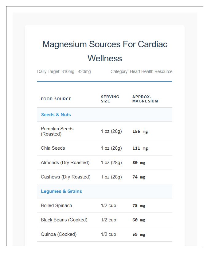 Magnesium Sources For Cardiac Wellness Printable Chart