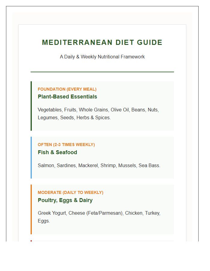 Mediterranean Diet Nutrition Guide Printable Chart