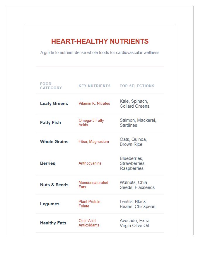 Nutrient Dense Heart Foods Printable Chart