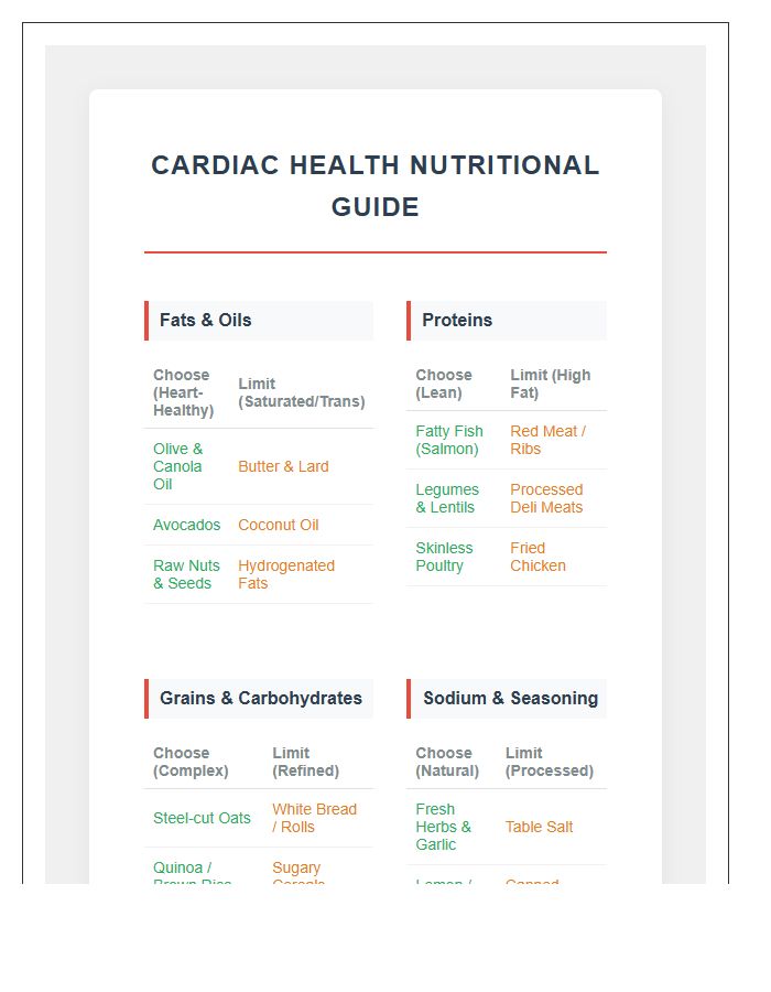 Nutritional Guidelines For Cardiac Health Printable Chart