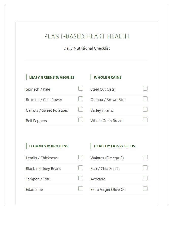 Plant Based Heart Health Printable Chart