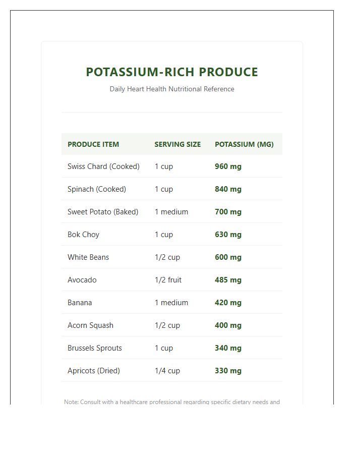 Potassium Rich Produce For Heart Printable Chart