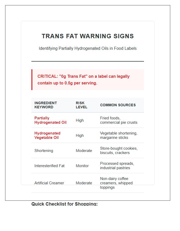 Trans Fat Warning Signs Printable Chart
