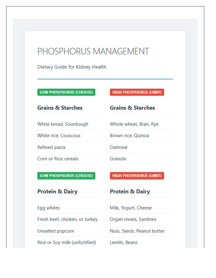 Phosphorus Management Food Chart Printable Handout