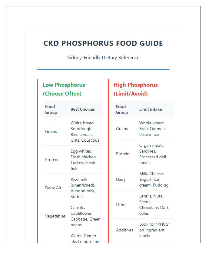 Printable Chronic Kidney Disease Phosphorus Food Chart