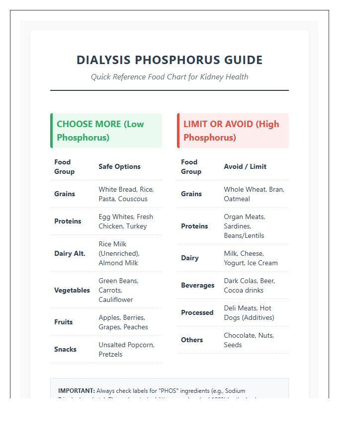 Printable Dialysis Phosphorus Food Chart Guide