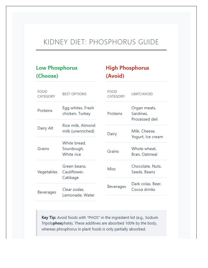 Printable Kidney Diet Phosphorus Food Chart