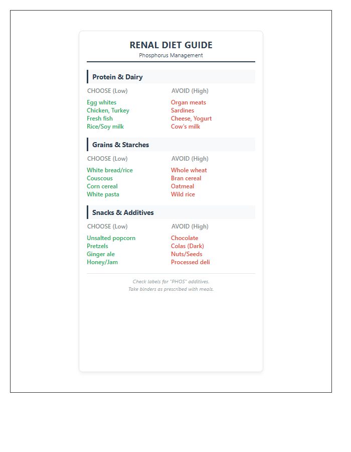 Renal Diet Phosphorus Food Chart Printable Pocket Guide
