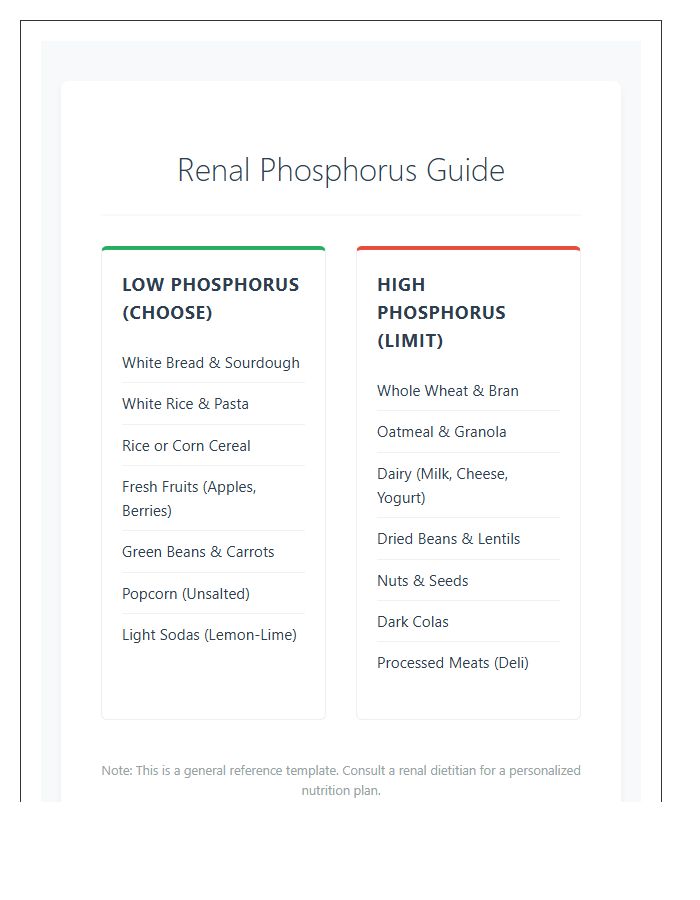 Renal Phosphorus Food Chart Printable Selection