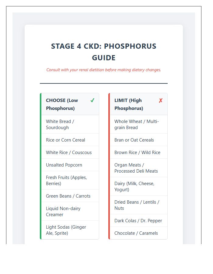 Stage Four Kidney Disease Phosphorus Food Chart Printable
