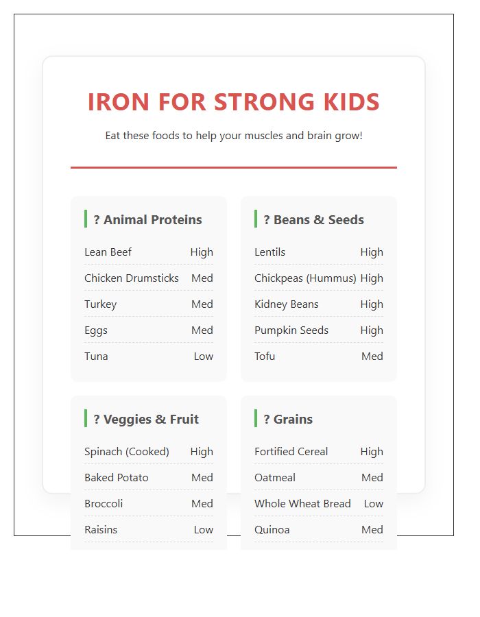 Iron Rich Food Sources Printable Chart For Kids