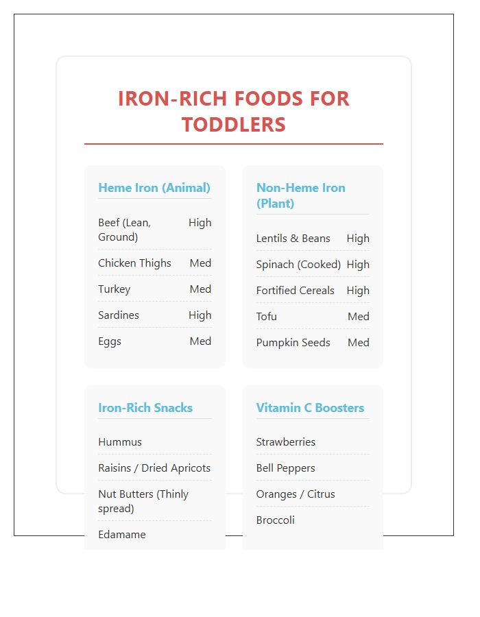 Iron Rich Food Sources Printable Chart For Toddlers