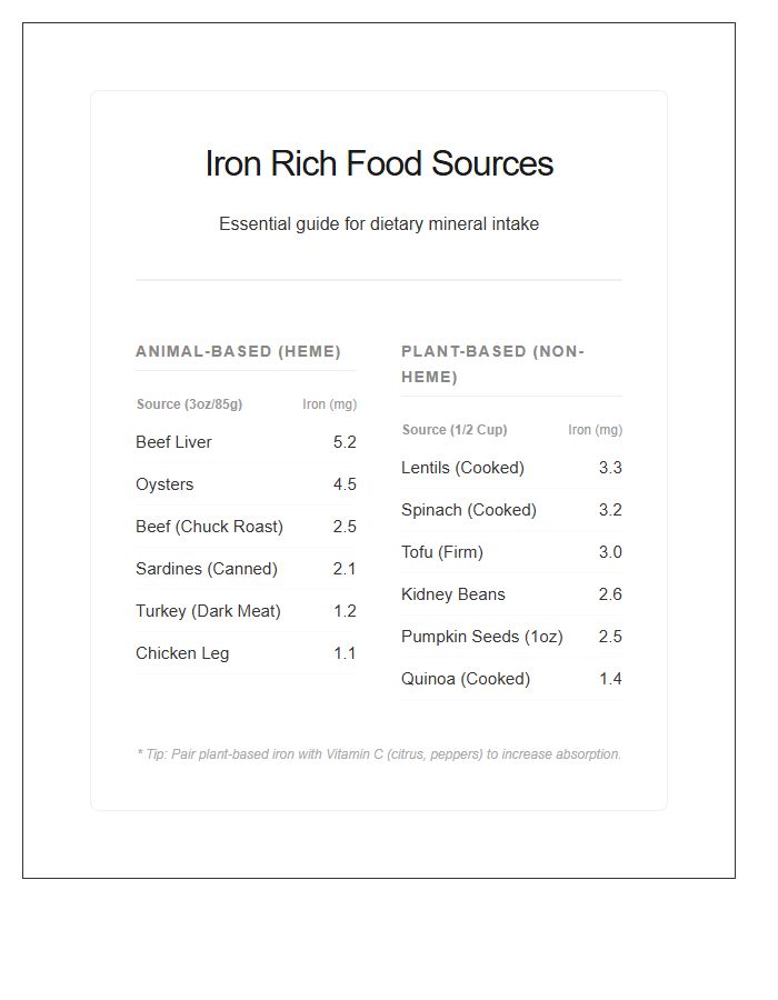 Natural Iron Rich Food Sources Printable Chart