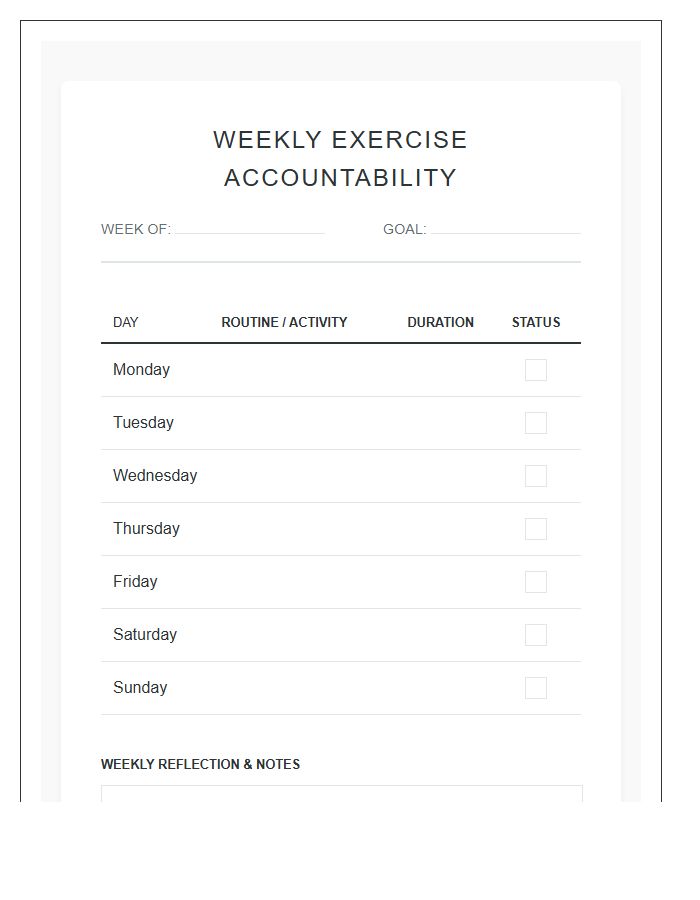 Home Exercise Routine Accountability Printable Chart