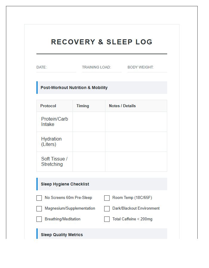 Post Workout Recovery And Sleep Printable Chart