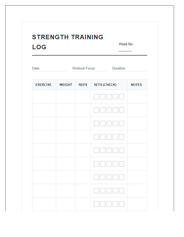 Strength Training Repetition And Set Printable Chart