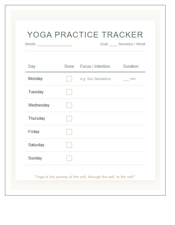 Yoga Practice Consistency Printable Chart