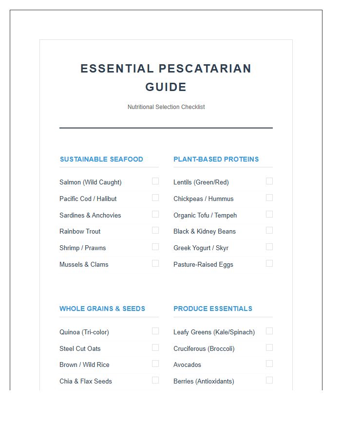 Essential Printable Pescatarian Food Selection Chart