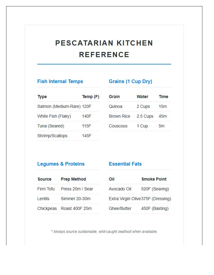 Simple Printable Pescatarian Kitchen Reference Chart