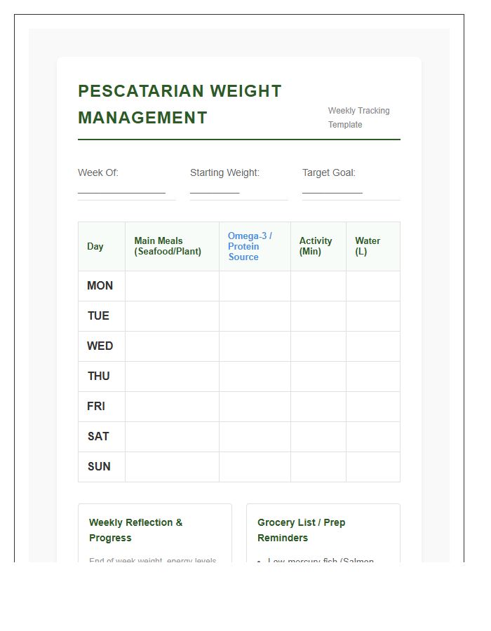 Structured Printable Pescatarian Weight Management Chart