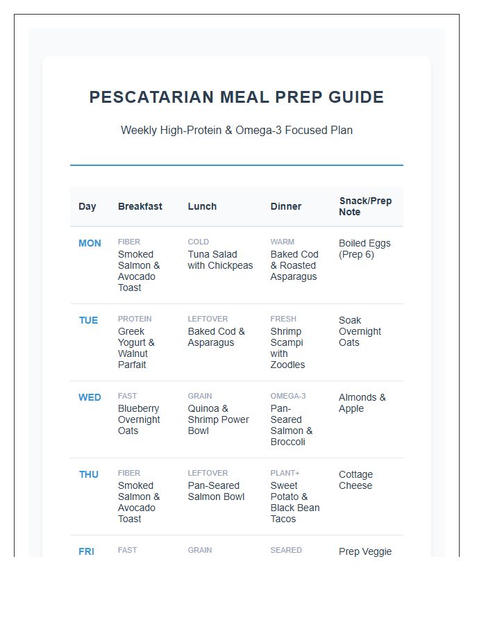 Ultimate Printable Pescatarian Meal Prep Guide Chart