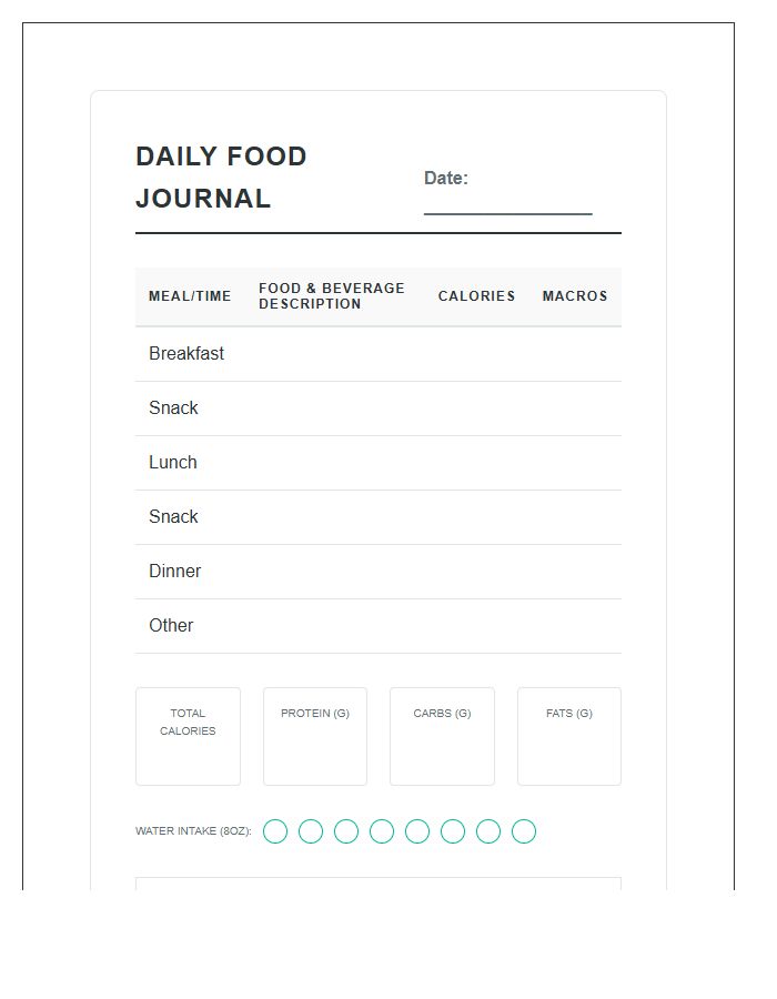 Daily Food Journal And Calorie Printable Chart