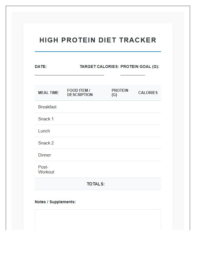 High Protein Diet Calorie Printable Chart
