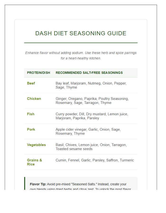 DASH Diet Seasoning Guide Printable Chart