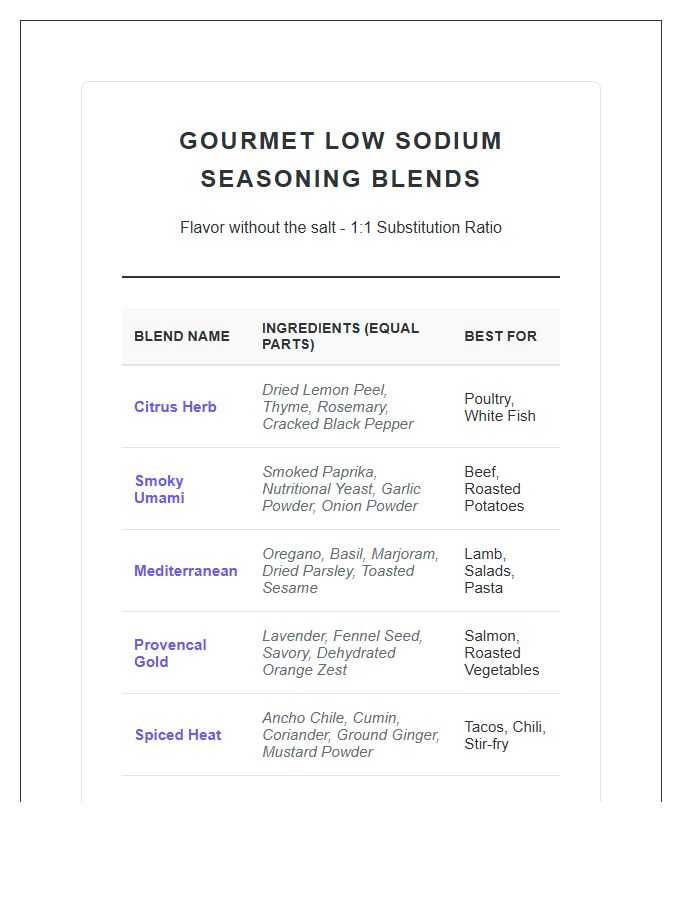 Gourmet Low Sodium Seasoning Printable Chart