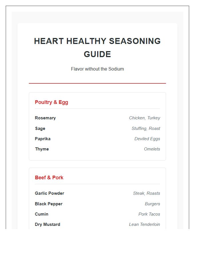 Heart Healthy Seasoning Guide Printable Chart