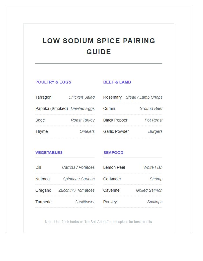 Low Sodium Kitchen Spice Printable Chart