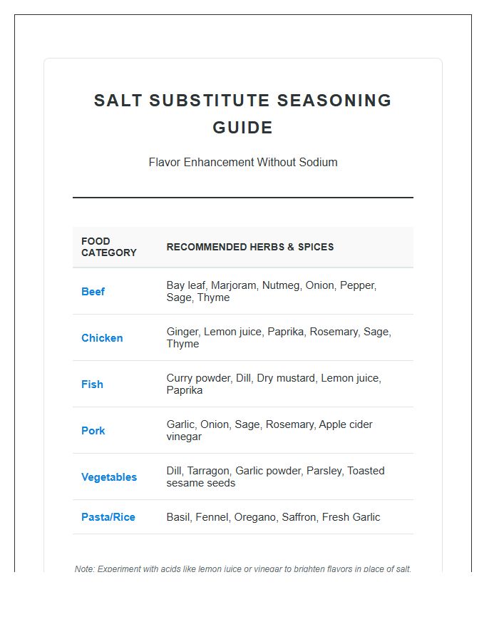 Salt Substitute Seasoning Guide Printable Chart