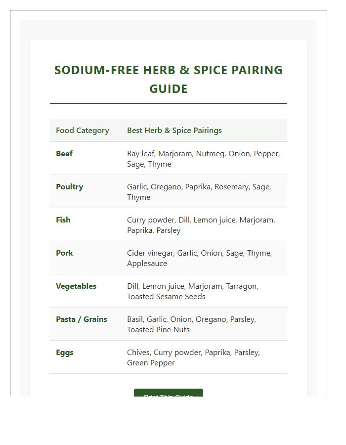 Sodium Free Herb Guide Printable Chart