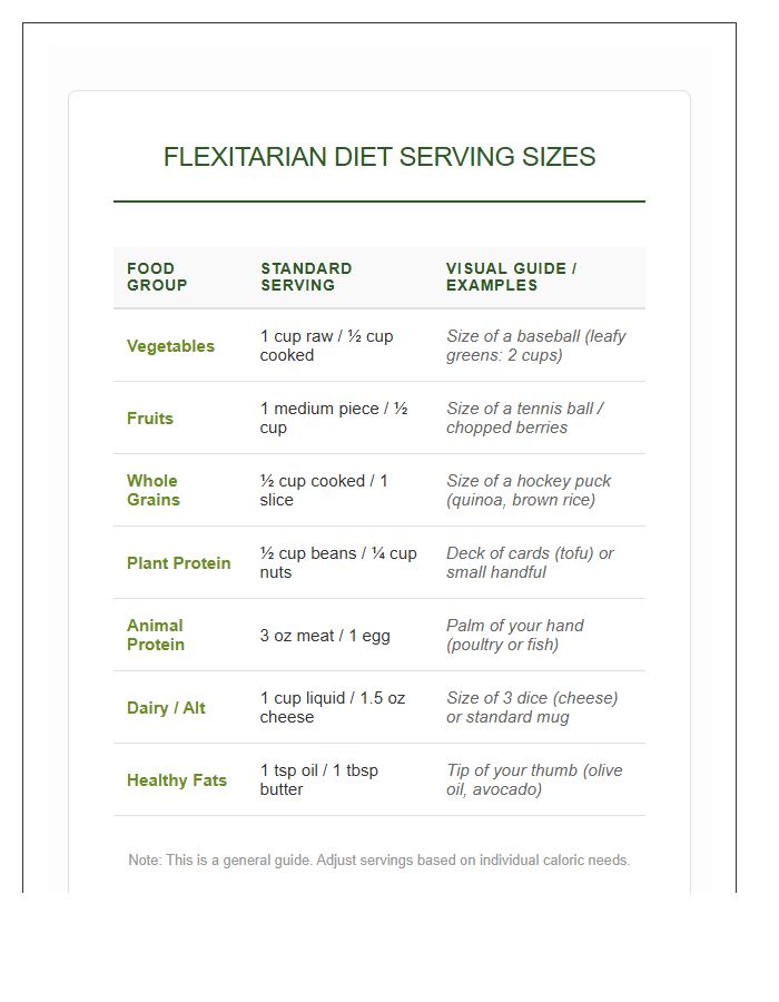 Flexitarian Diet Serving Sizes Printable Chart