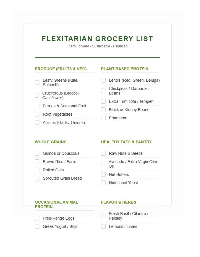 Flexitarian Grocery List Food Group Printable Chart