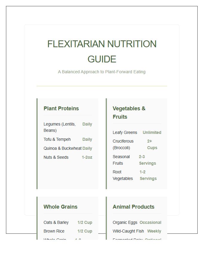 Flexitarian Nutrition Guide Food Group Printable Chart